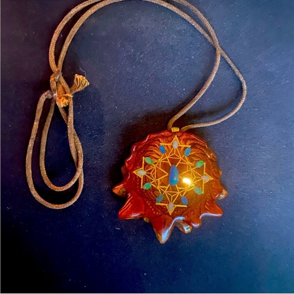 Blue opal with gold tetrahedron on pinecone by Third Eye Pinecones - Picture 1 of 2